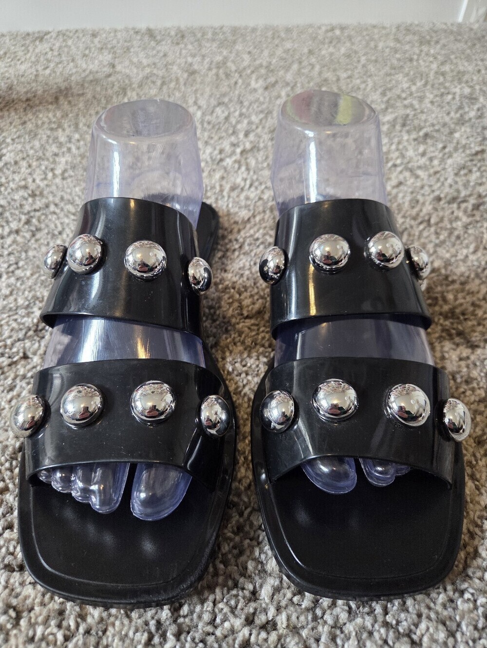 SCHUTZ Lizzie Studded Black Jelly Sandals 9 - Picture 8 of 13